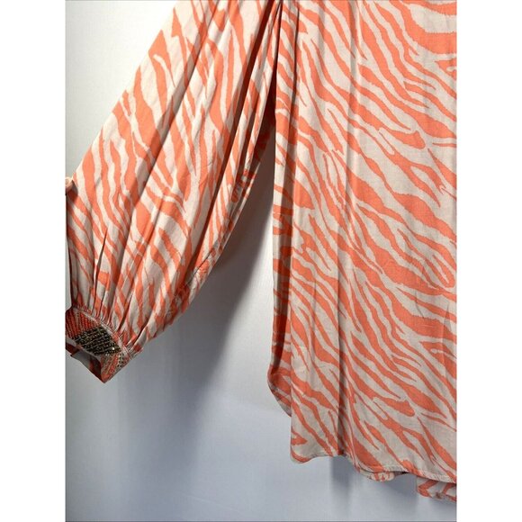 Chico's Womens Tunic Top Blouse Large Embellished Orange Animal Print Semi Sheer - Picture 4 of 10